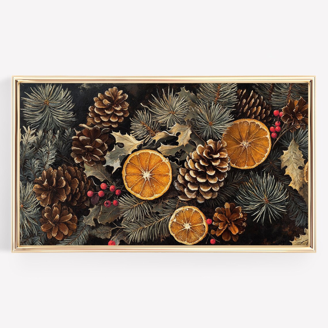 Christmas Pinecones and Orange Slices Botanical Art Print