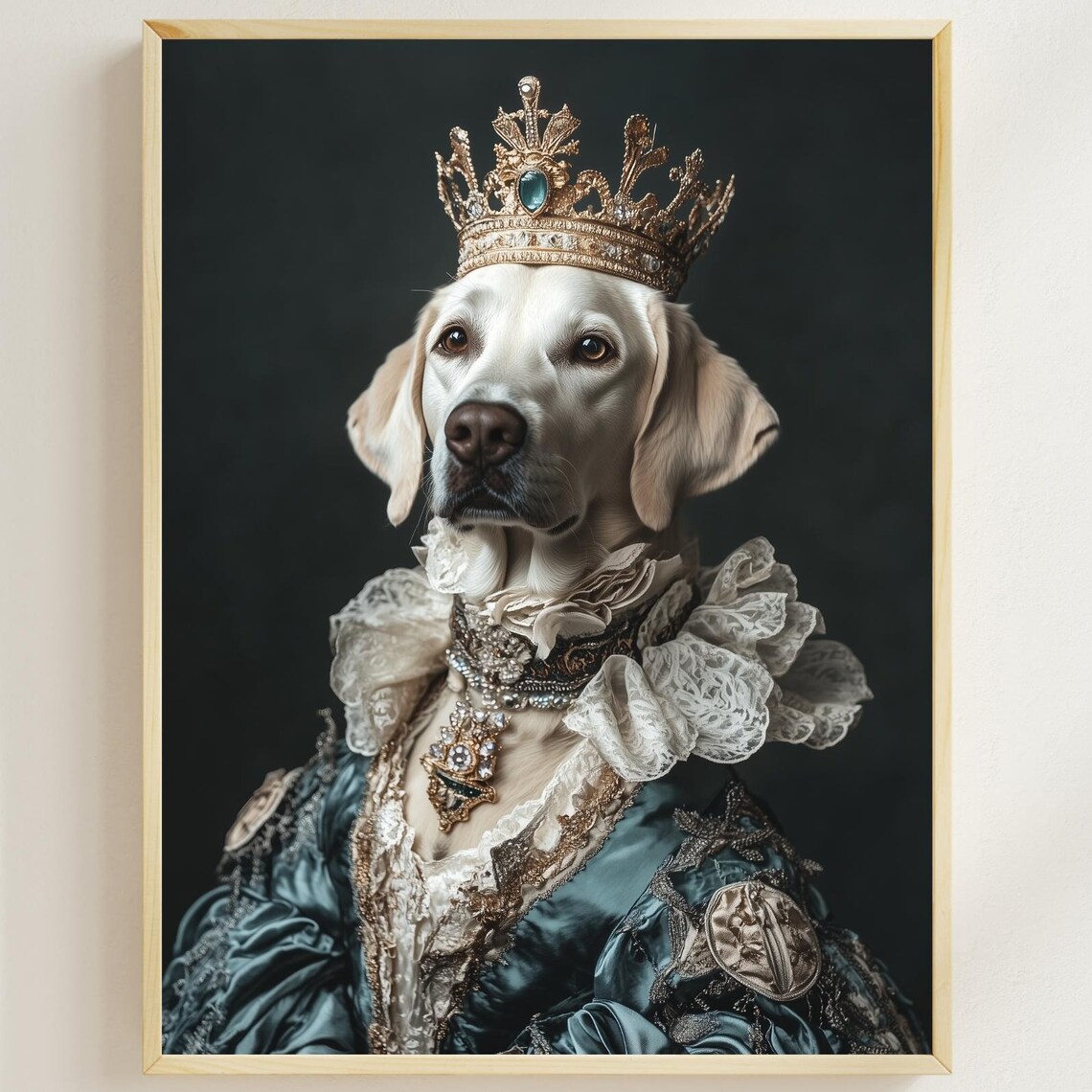 Royal Queen Labrador Retriever Wearing a Crown Renaissance Dog Poster