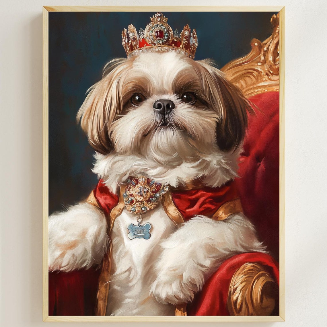 Aristocratic Shih Tzu Dog Portrait Print Funny Animal Print Quirky Animals Funny Dog Wall Art Renaissance Dog Painting Ai Art