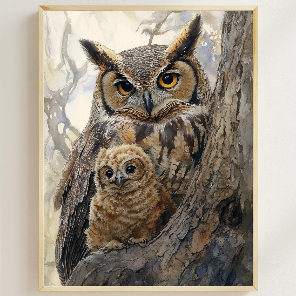 Cute Watercolor Nursery Room Art Mama Owl And Little Owl Print Kids Room Decor Mommy And Me Beautiful Nursery Illustration Ai Wall Art
