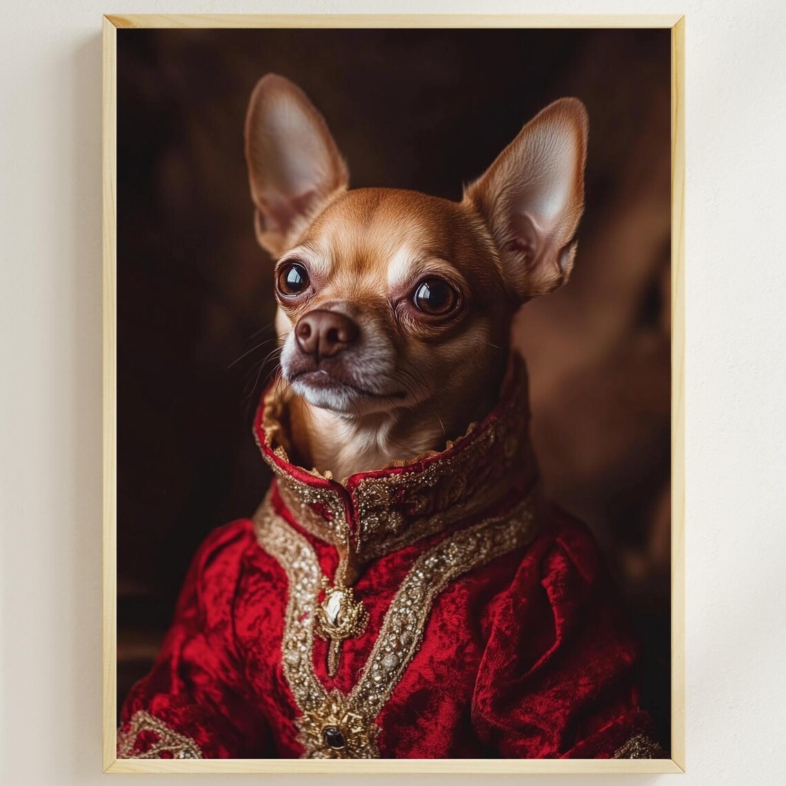 Aristocratic Chihuahua in Red Velvet Royal Coat Vintage Dog Poster