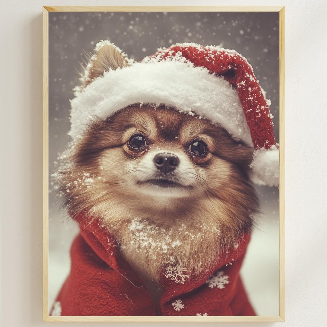 Pomeranian In Christmas Clothes Holiday Dog Wall Art Funny Christmas Dog Print Cozy Winter Decor Dog Lover Gift Pomeranian Photography