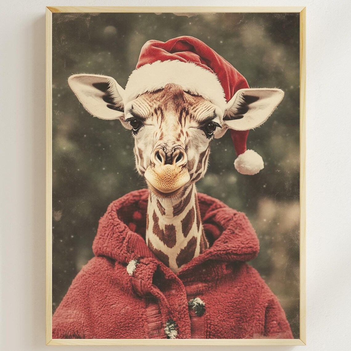 Christmas Giraffe in Red Santa Coat Festive Winter Animal Poster