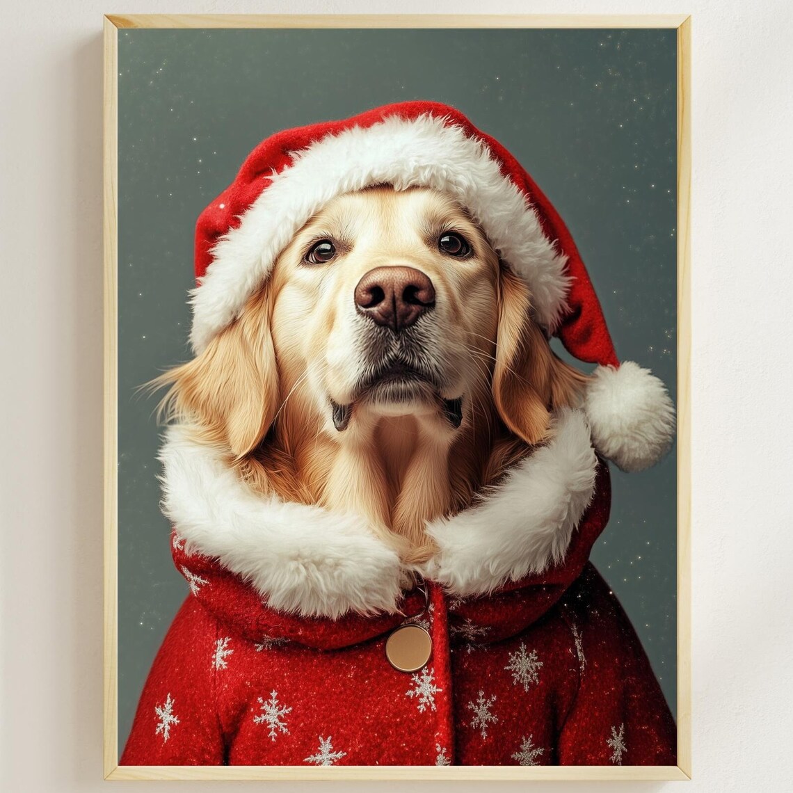 Golden Retriever Wearing Santa Hat Festive Christmas Dog Poster