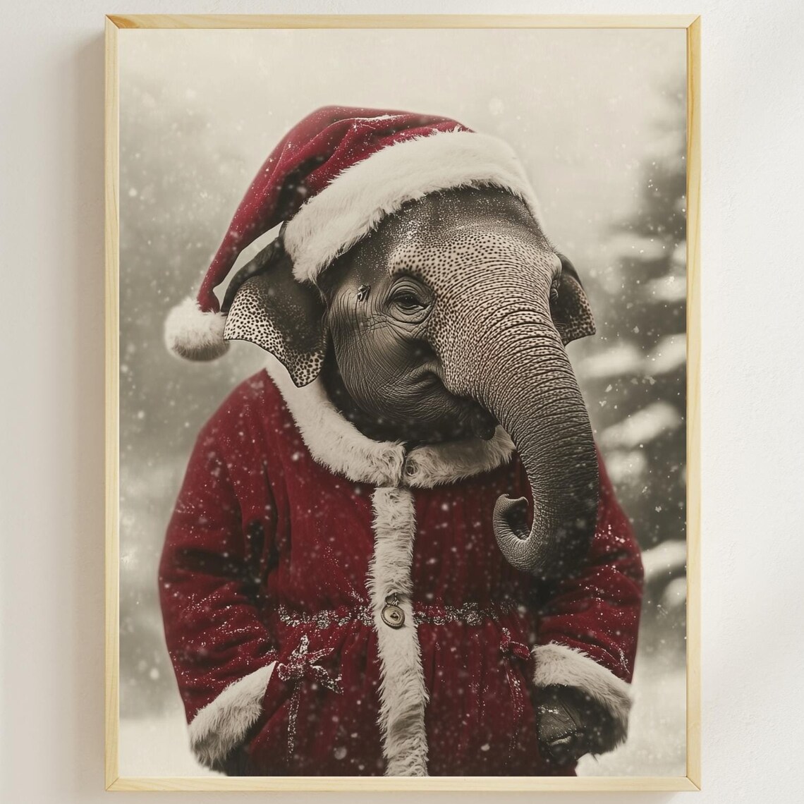 Baby Elephant In Santa Suit Cute Christmas Wall Decor Poster