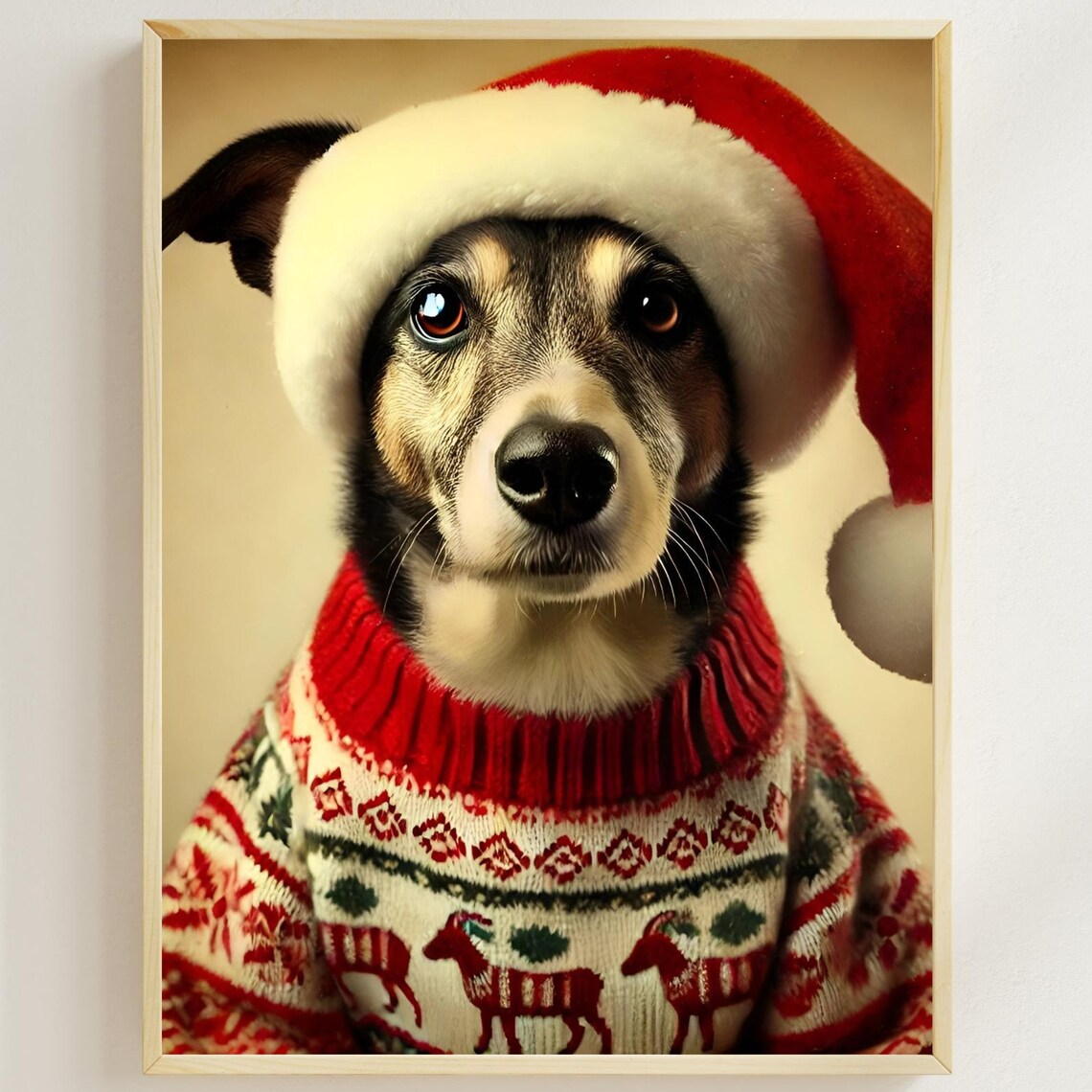 Belgian Malinois In Christmas Clothes Holiday Dog Wall Art Funny Christmas Dog Print Cozy Winter Decor Dog Lover Gift Cute Holiday Art