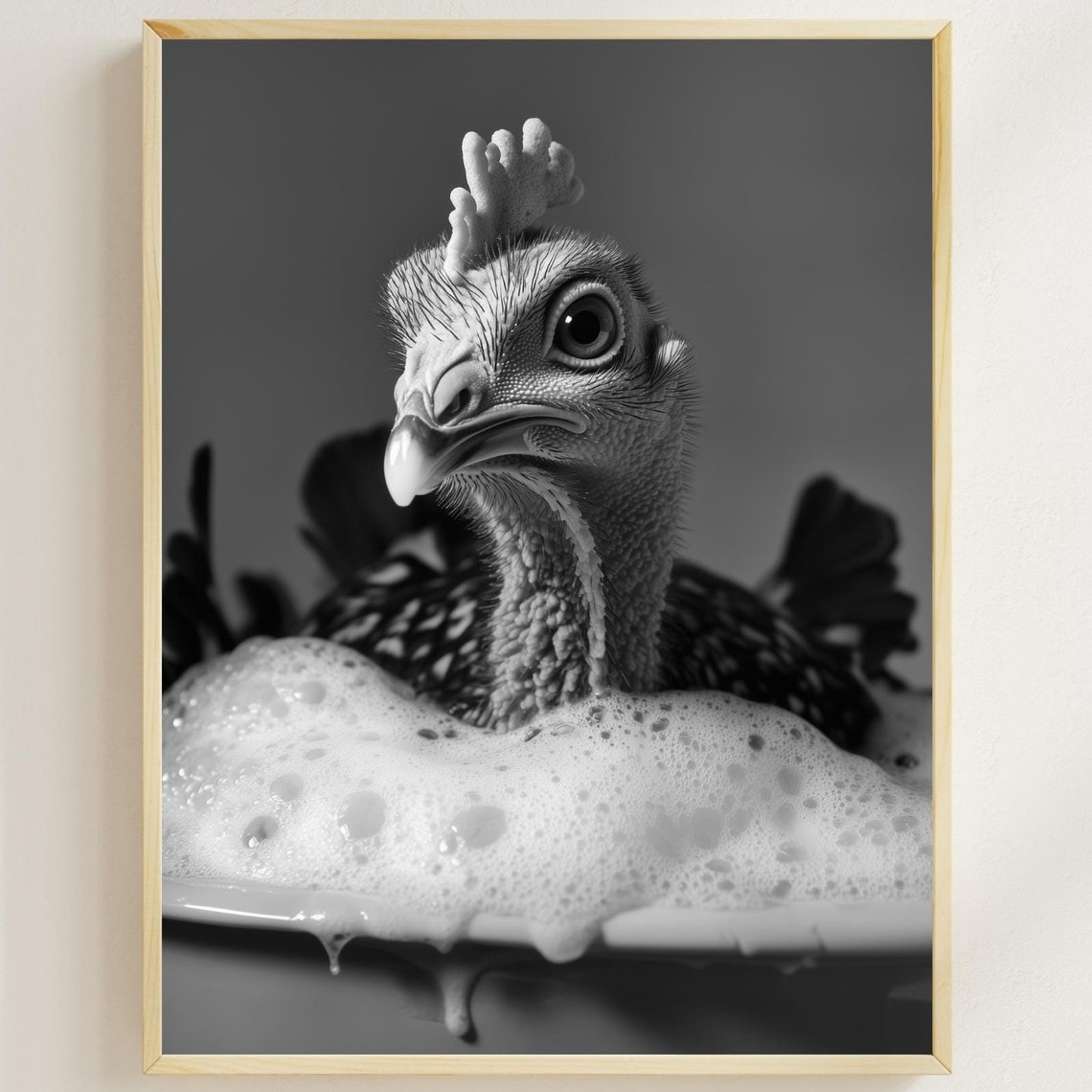 Turkey Taking a Bubble Bath in Black and White Quirky Funny Poster