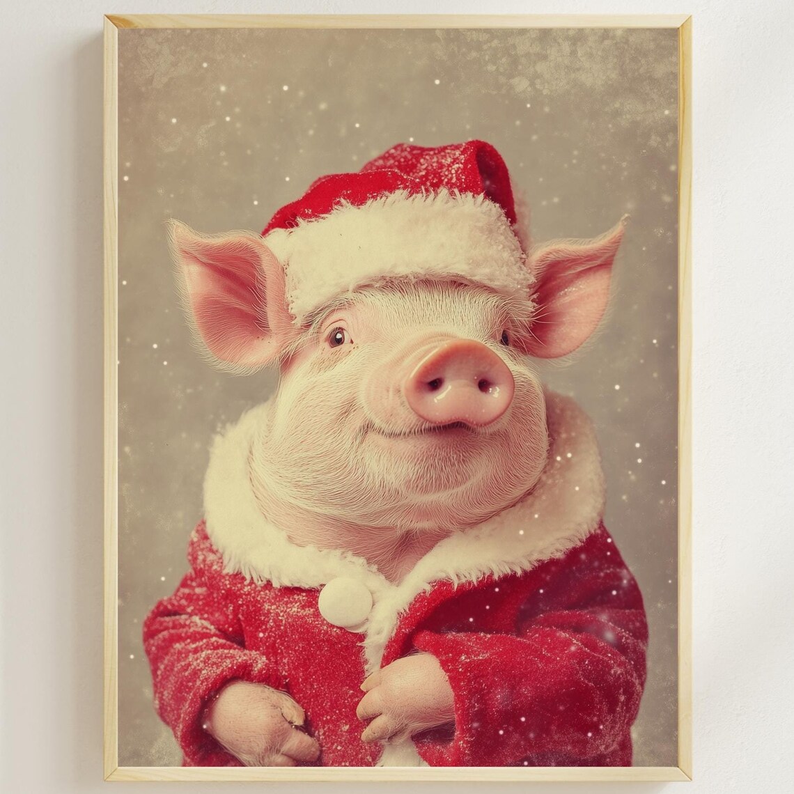 Cute Pig Wearing Santa Hat And Red Coat Festive Christmas Poster