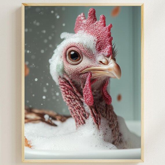 Turkey Taking A Bubble Bath Funny Bathroom Art Farmhouse Wall Decor Whimsy Turkey Art Bathroom Humor Home Printables Ai Animal Photo