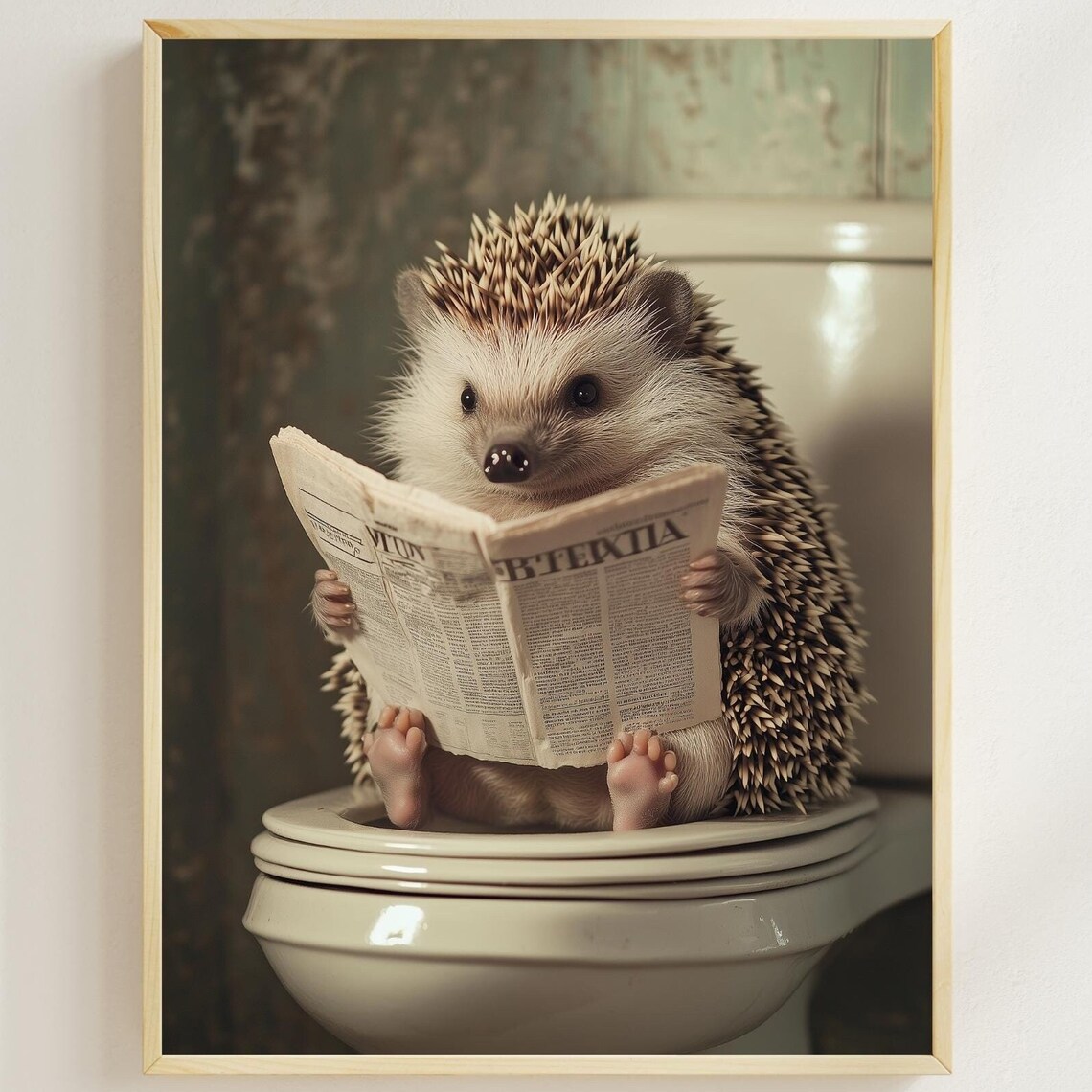 Hedgehog on the Toilet, Funny Bathroom Poster Print