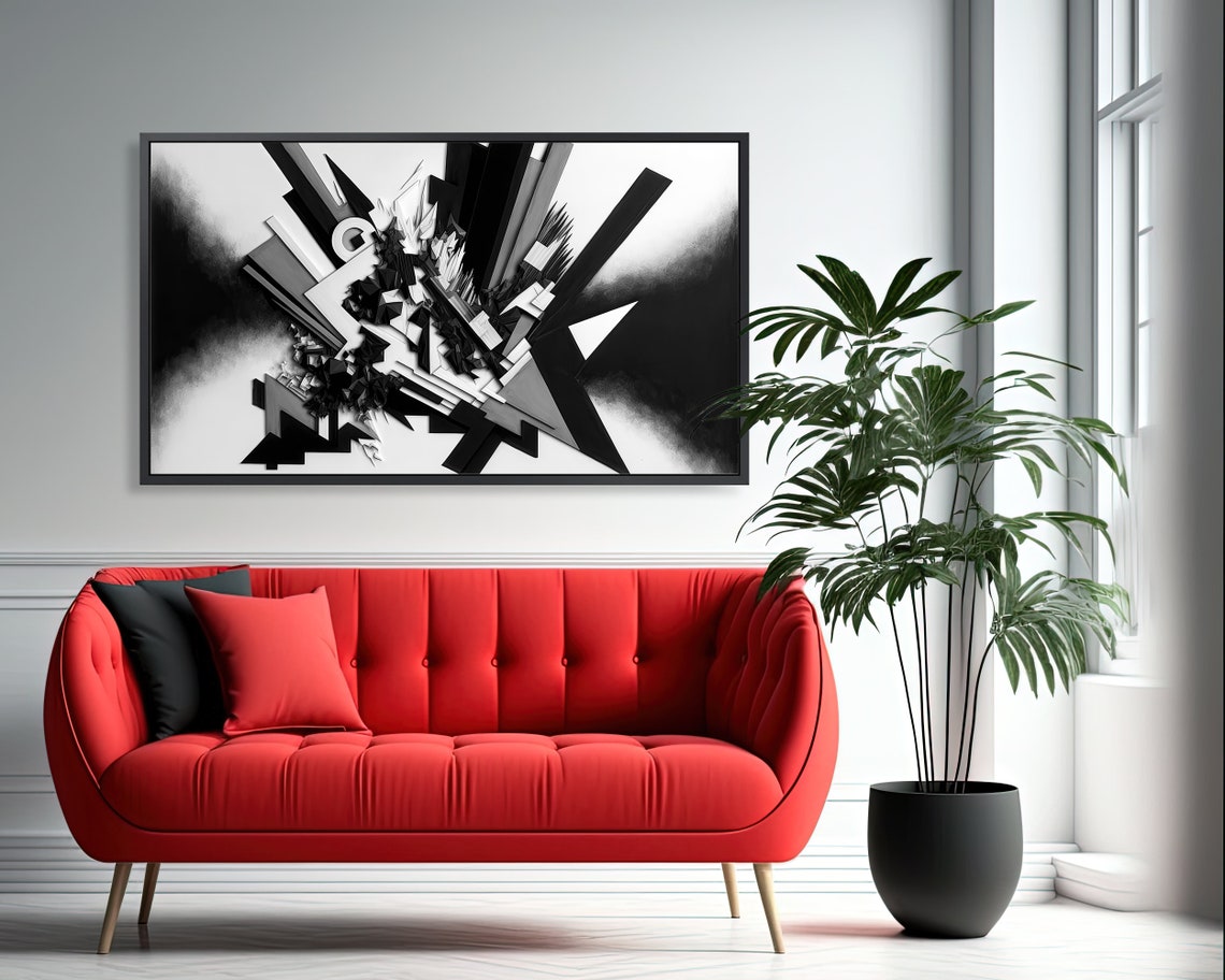 Black White Angular Shards Abstract Explosion Frame TV Art Dark Poster - Image 2