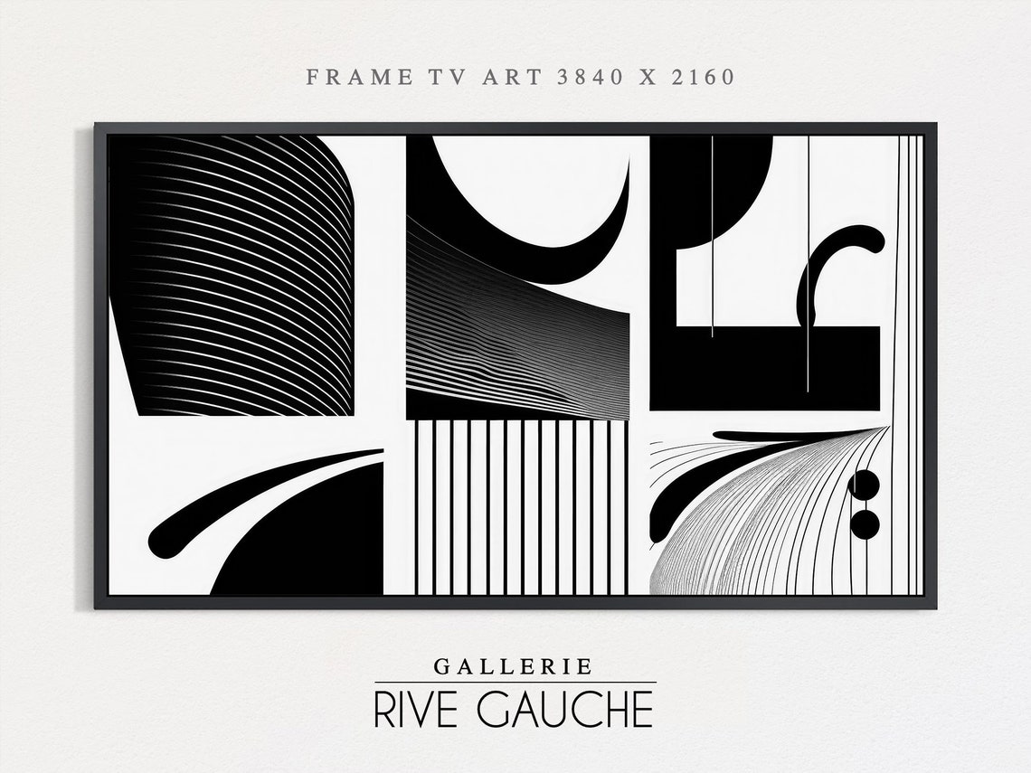 Monochrome Abstract Geometric Curves Fine Lines Modern Wall Art Poster