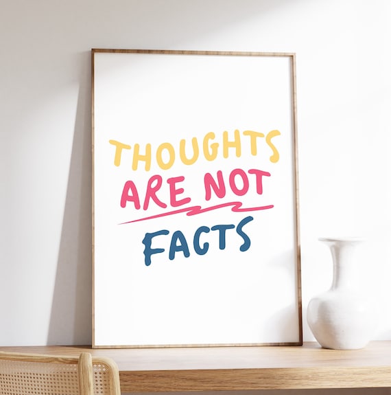 Thoughts Are Not Facts Colorful Playful Hand Lettered Quote Poster