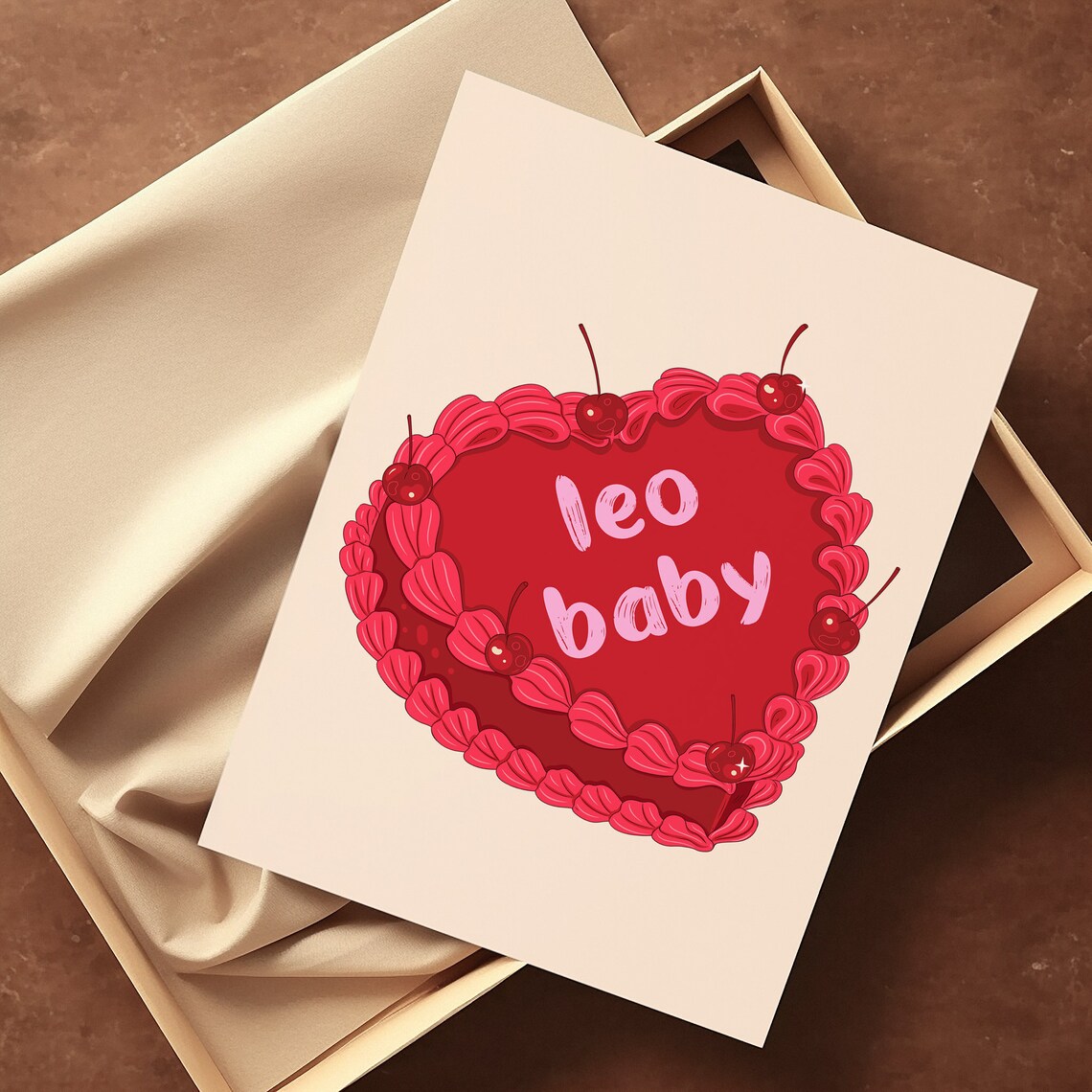 Leo Baby Red Vintage Heart Cake With Cherries Zodiac Wall Art - Image 2