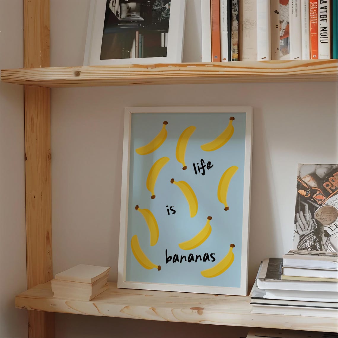 Life Is Bananas Yellow Bananas Blue Funny Kitchen Decor Wall Poster - Image 2