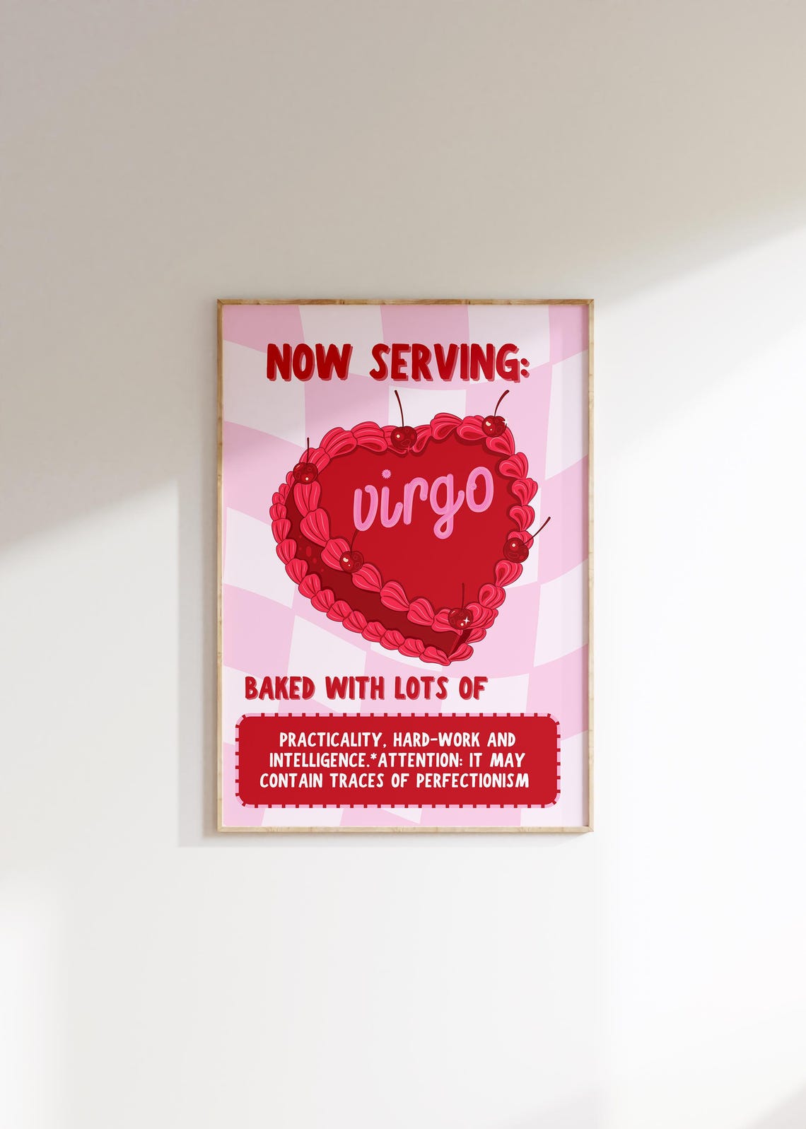 Now Serving Virgo Heart Cake Red Cherry Zodiac Traits Kitchen Poster