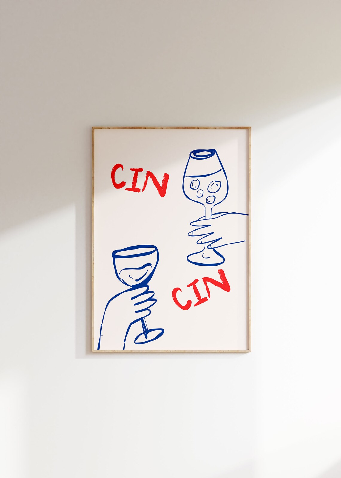 Cin Cin Cheers Toast Wine Glasses Hand Drawn Kitchen Bar Wall Art