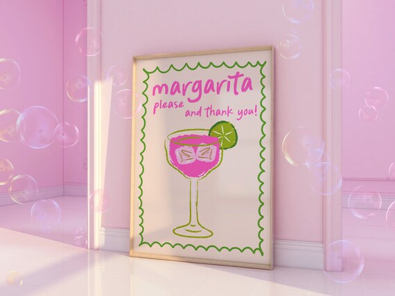 Margarita Please And Thank You Pink Cocktail With Lime Wall Art