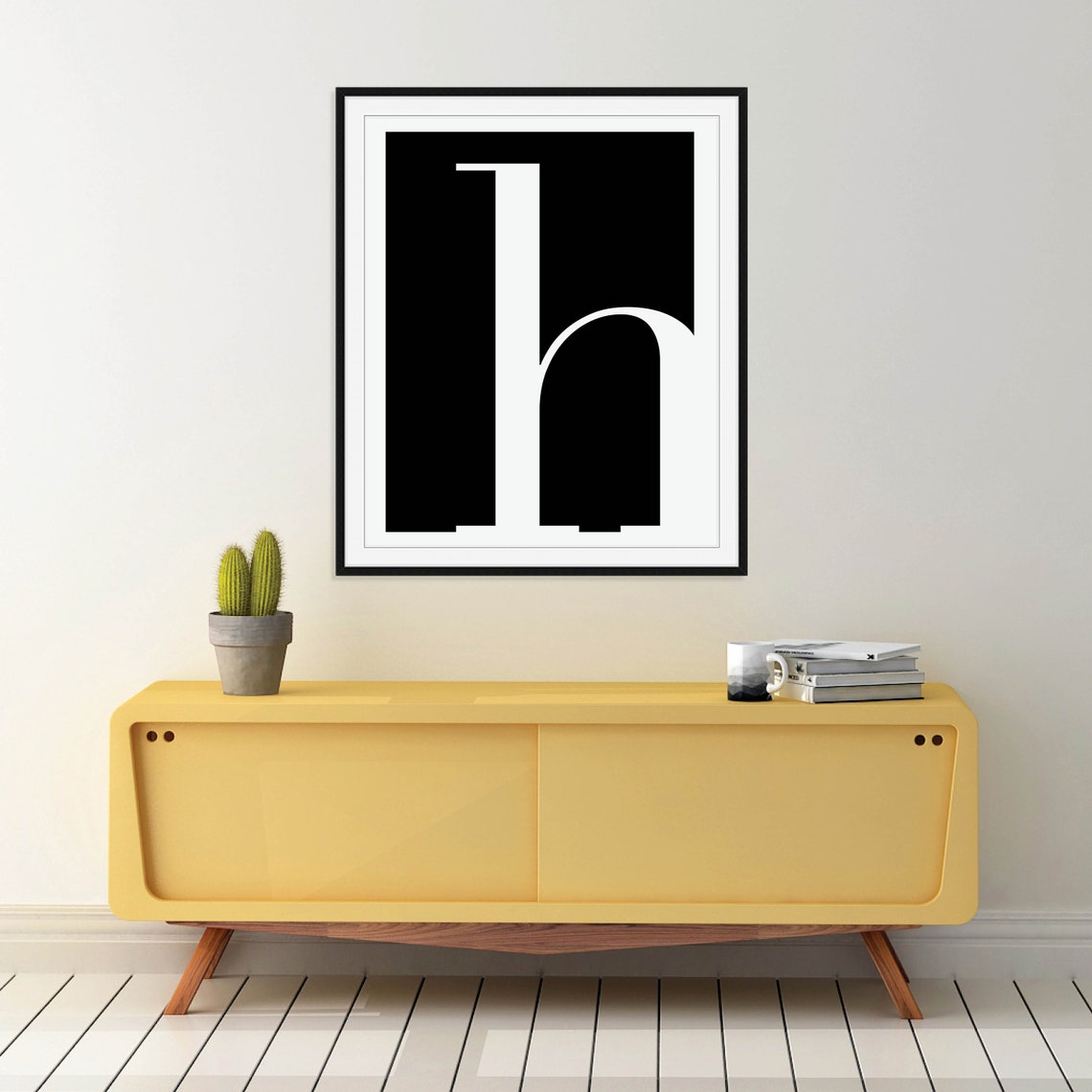 Lowercase Letter H Monogram Poster White on Black Modern Decor - Image 3