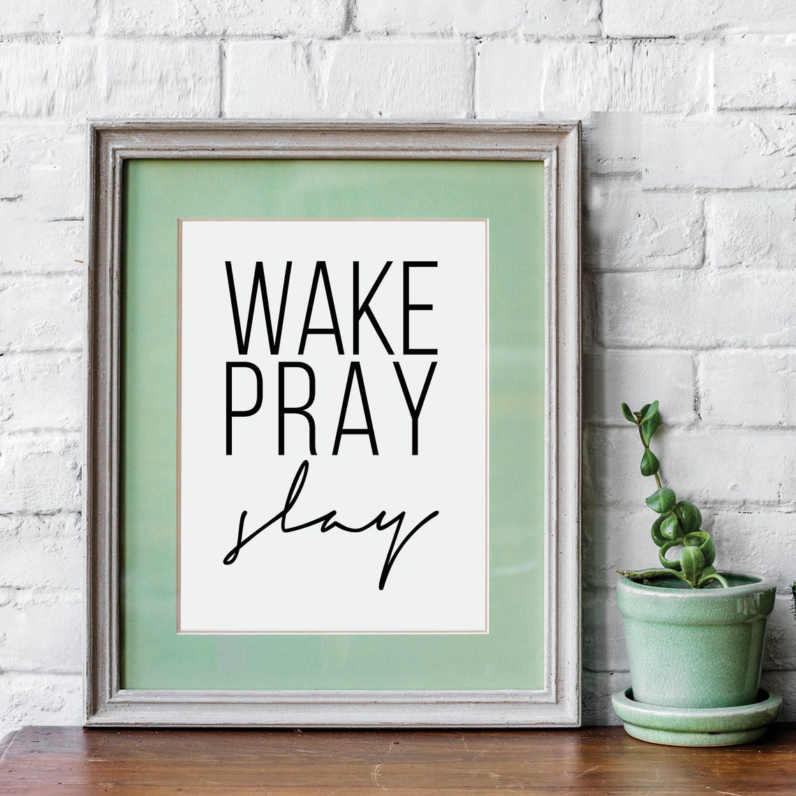 Wake Pray Slay Motivational Poster Christian Faith Home Decor