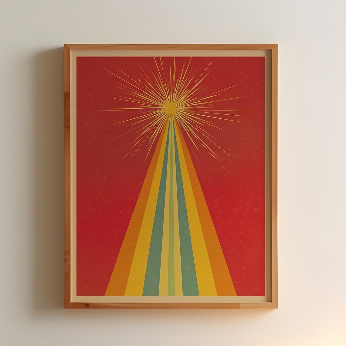 Vibrant Retro Rainbow Sunburst Beam Abstract Art Deco Wall Art