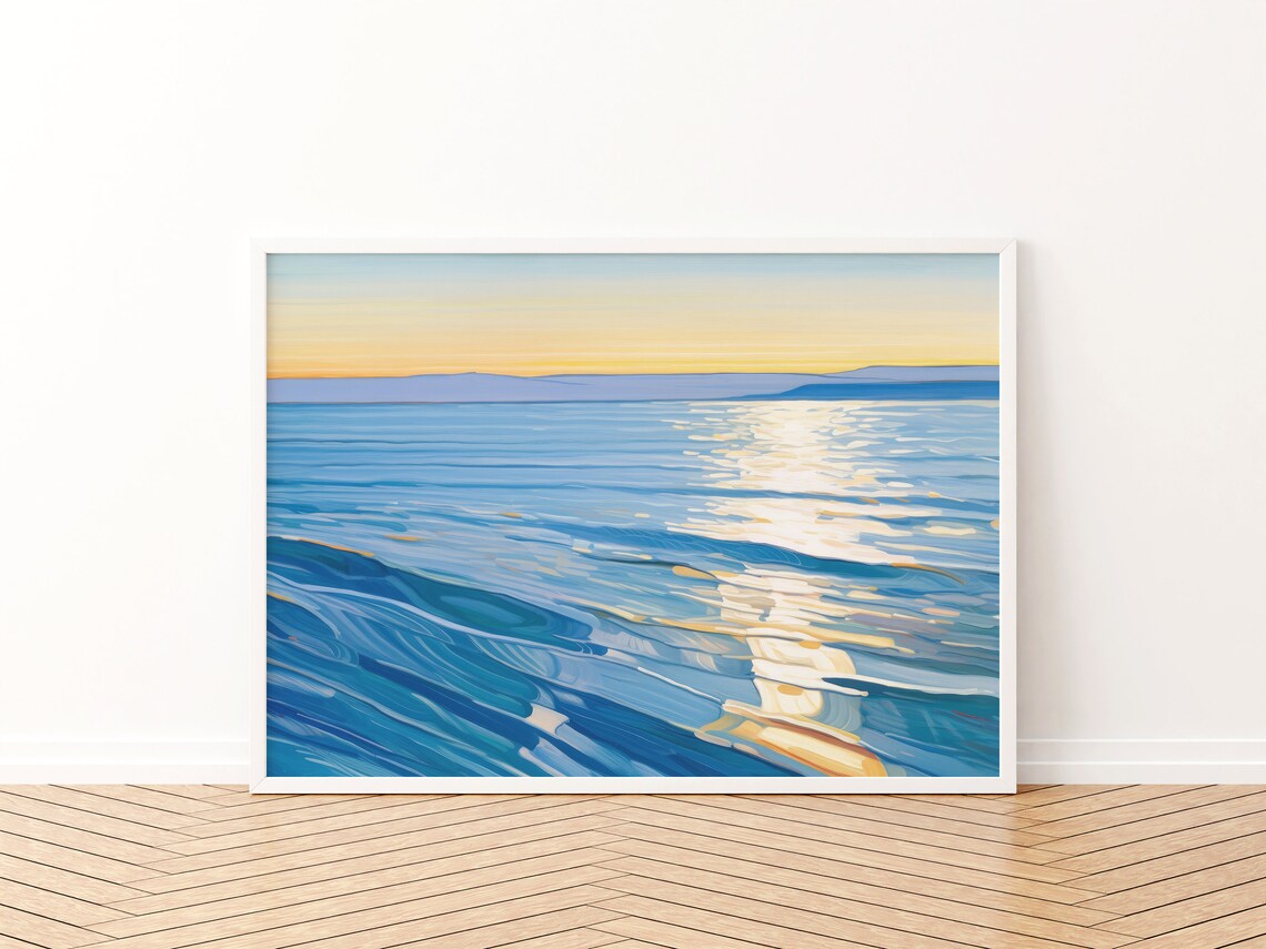 Abstract Sunrise Retro Coastal Ocean Art Print - Image 3