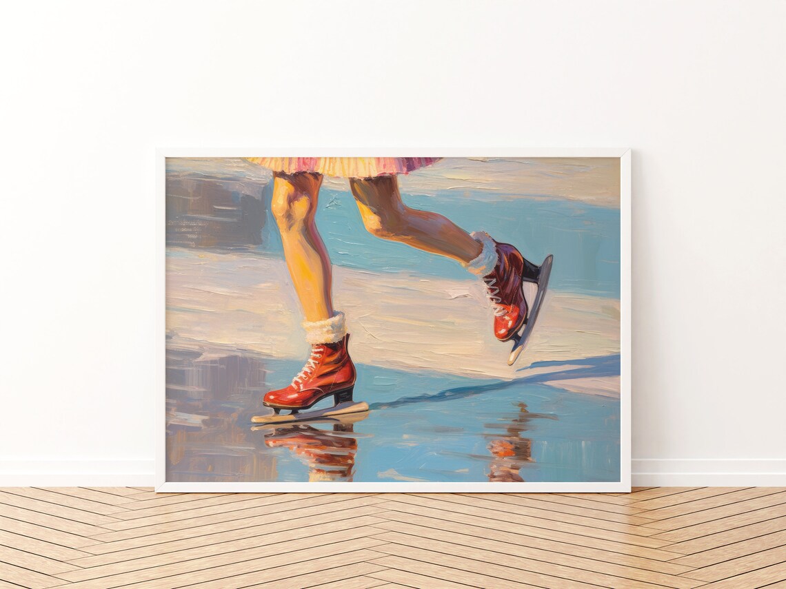 Vintage Ice Skating Print, Christmas Fireplace Mantel Decor - Image 3