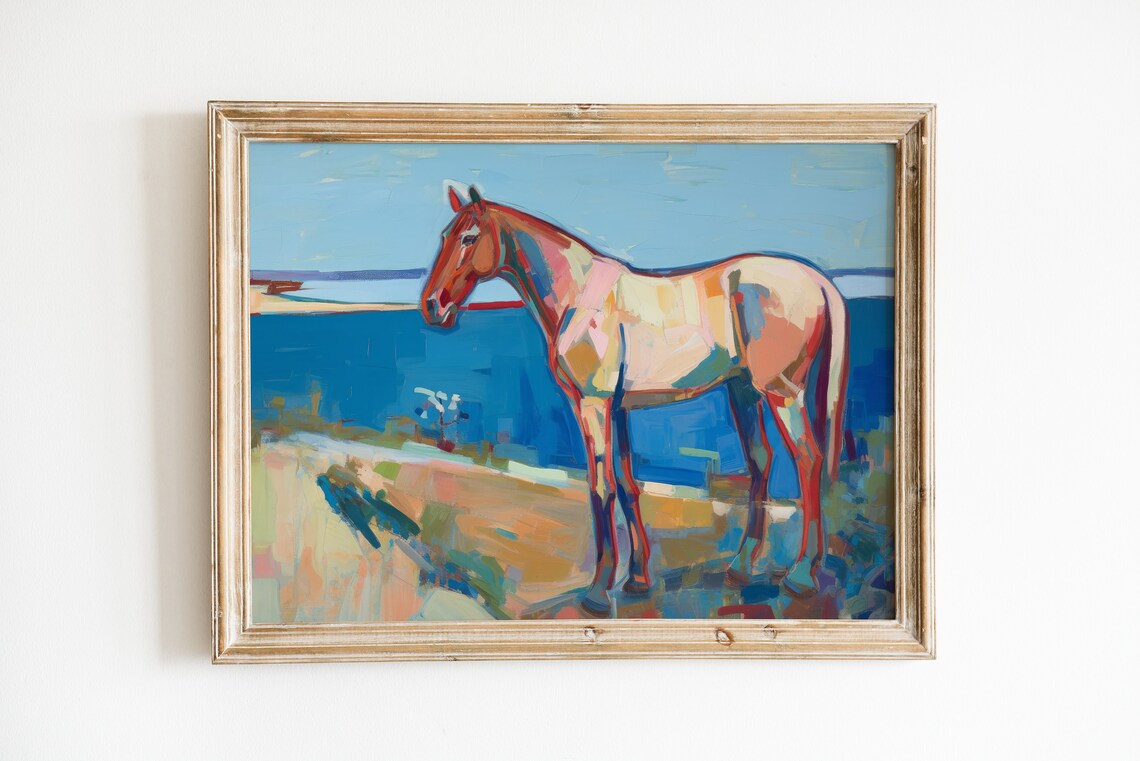Horse Oil Painting, French Country Nursery Art Print