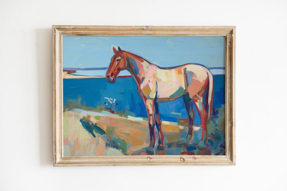 Horse Oil Painting, French Country Nursery Art Print