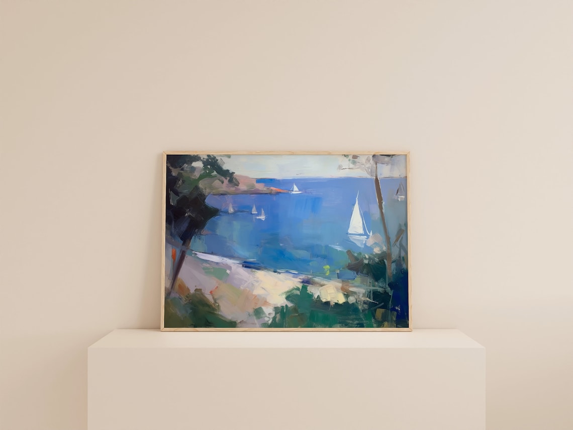 Blue Seascape Print, Soft Aesthetic Coastal Decor - Image 2