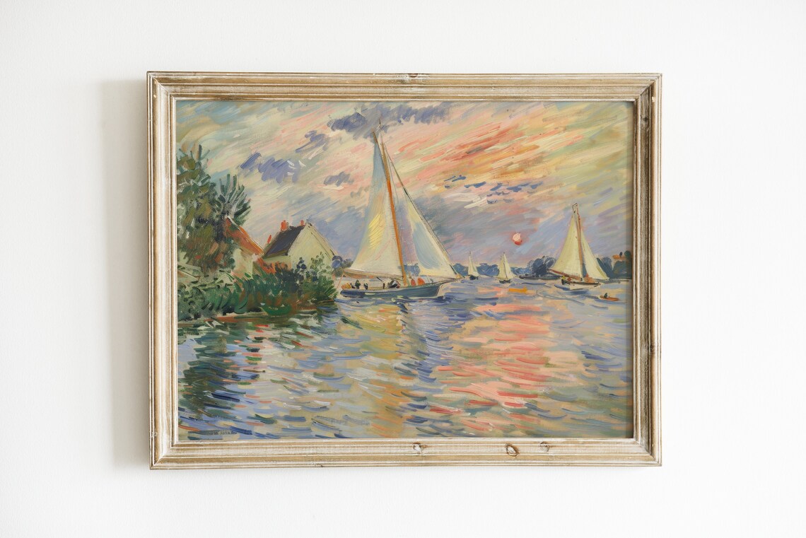 Boat Painting Vintage Seascape Sunset Travel Poster