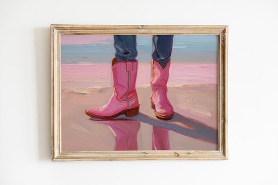 Retro Cowgirl Boot Print, Coastal Farmhouse Art Print