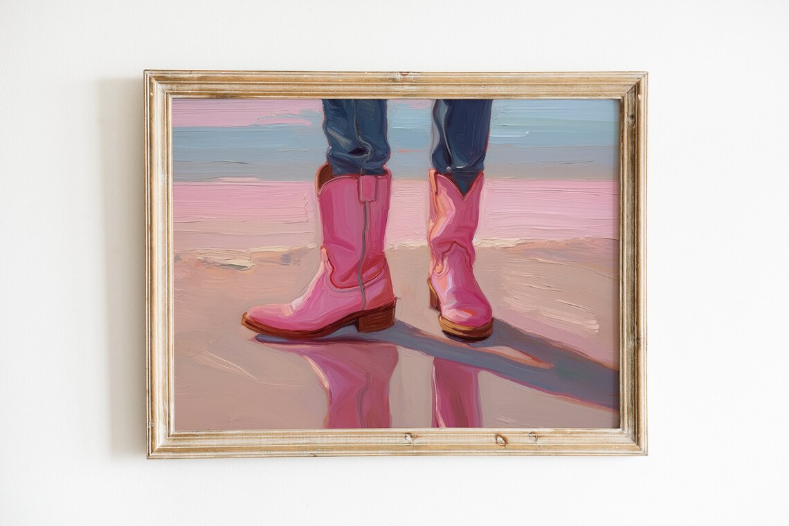 Retro Cowgirl Boot Print, Coastal Farmhouse Art Print