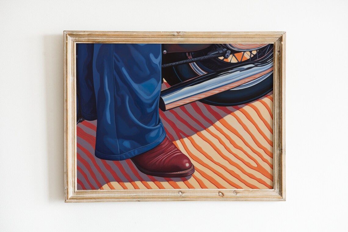Retro Motorcycle Art Print, 1970s Maximalist