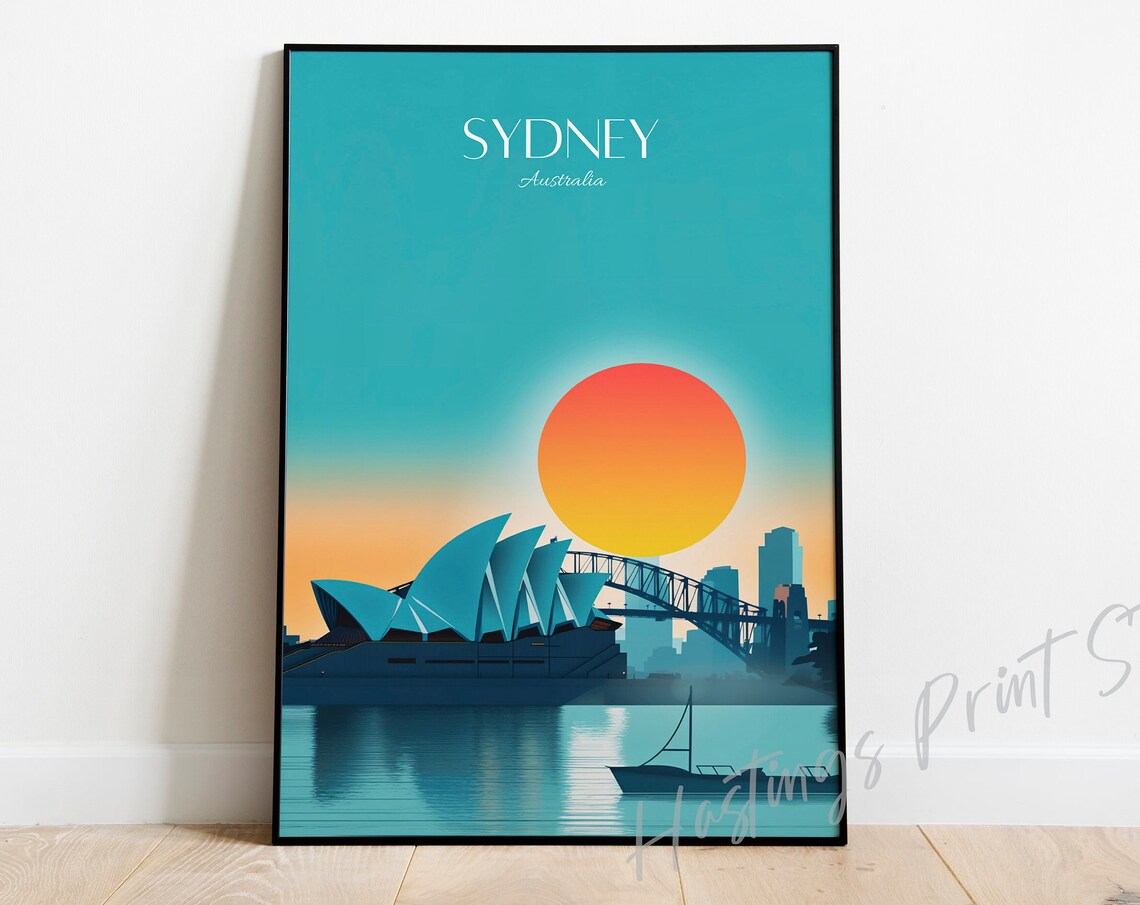 Sydney Australia Opera House Harbour Sunset Retro Travel Poster