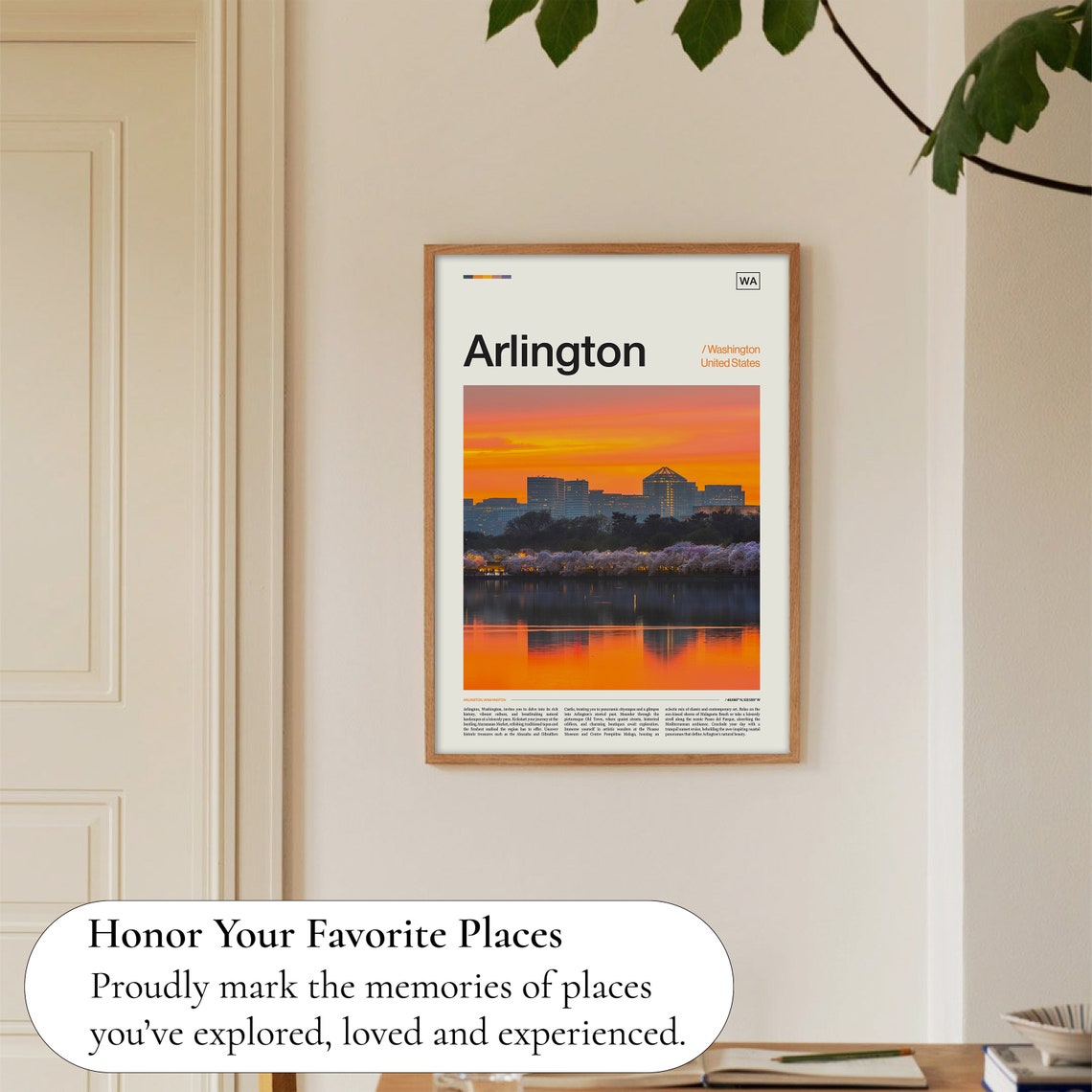 Arlington Washington Sunset Cherry Blossom Skyline Scenic Poster - Image 5