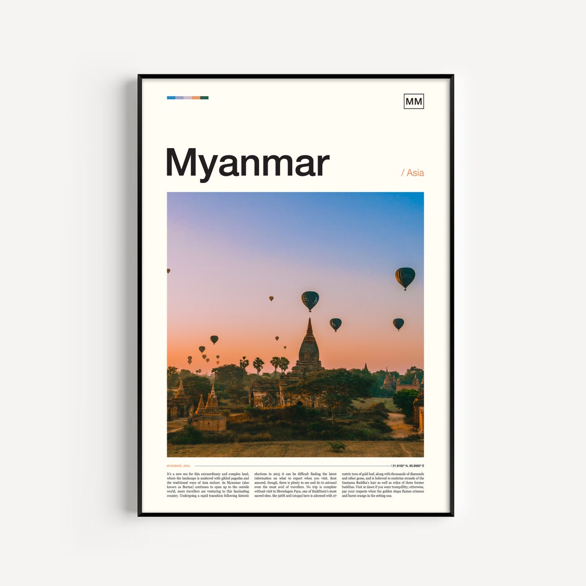 Myanmar Bagan Sunrise Hot Air Balloons Over Ancient Temples Poster