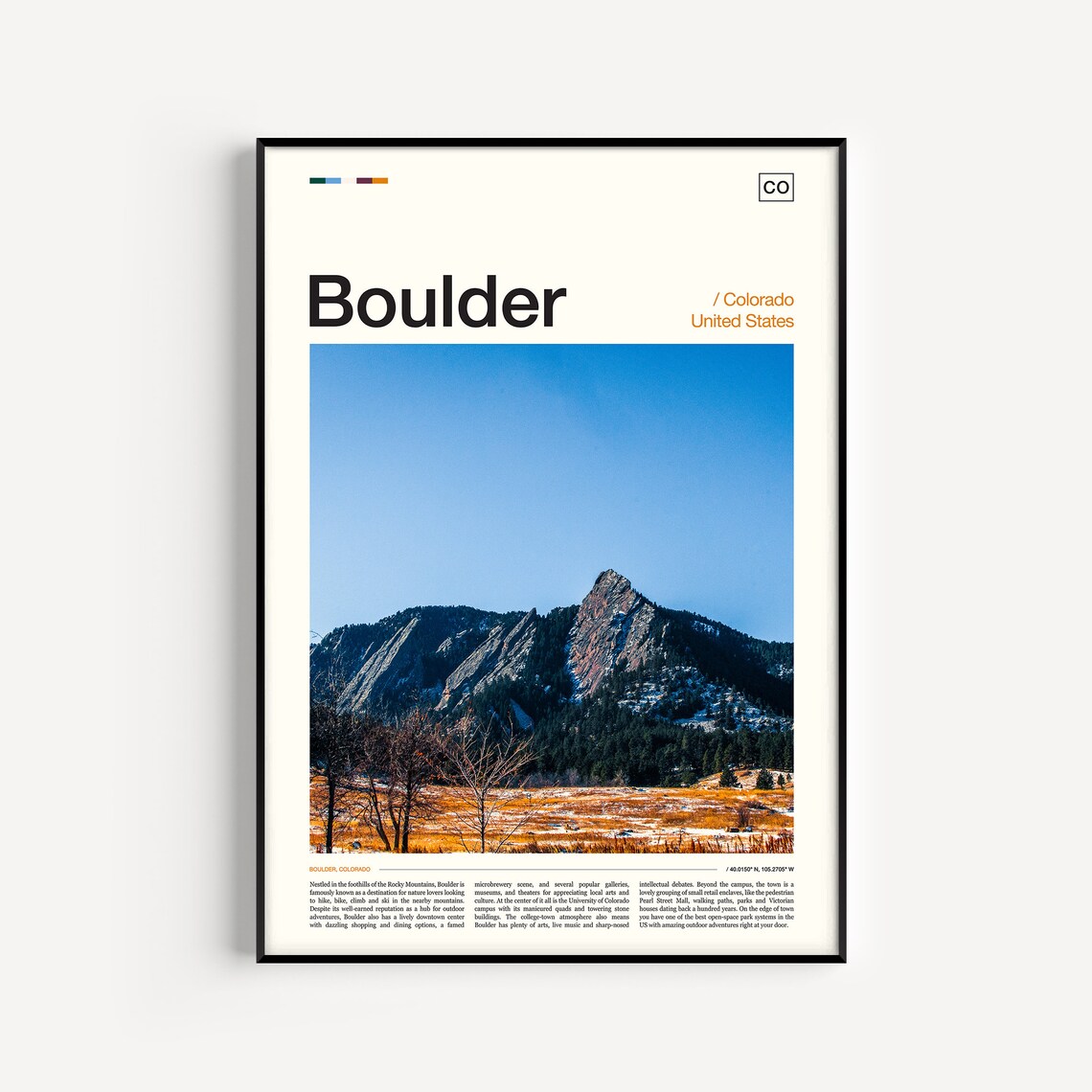 Boulder Travel Poster, Colorado City Art Print