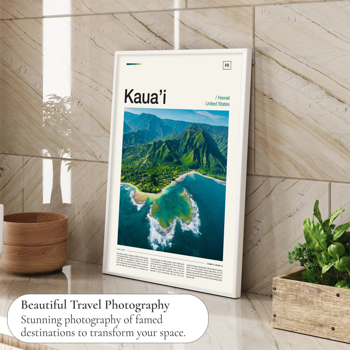 Kauai Hawaii Emerald Cliffs Turquoise Bay Aerial View Poster - Image 4