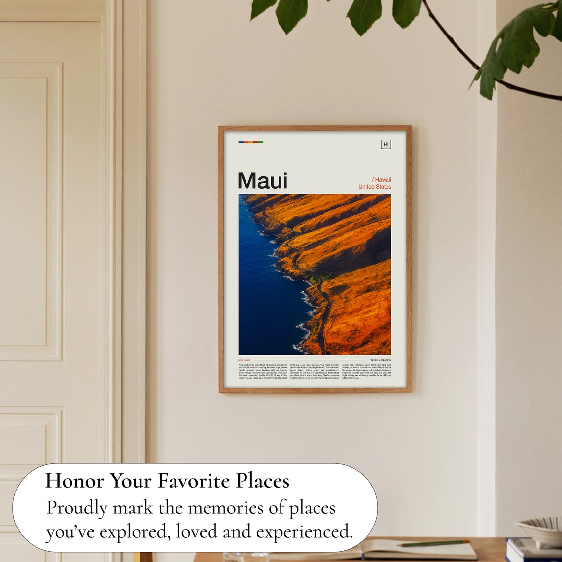 Maui Hawaii Golden Coastal Cliffs Aerial Road Island Landscape Poster - Image 5