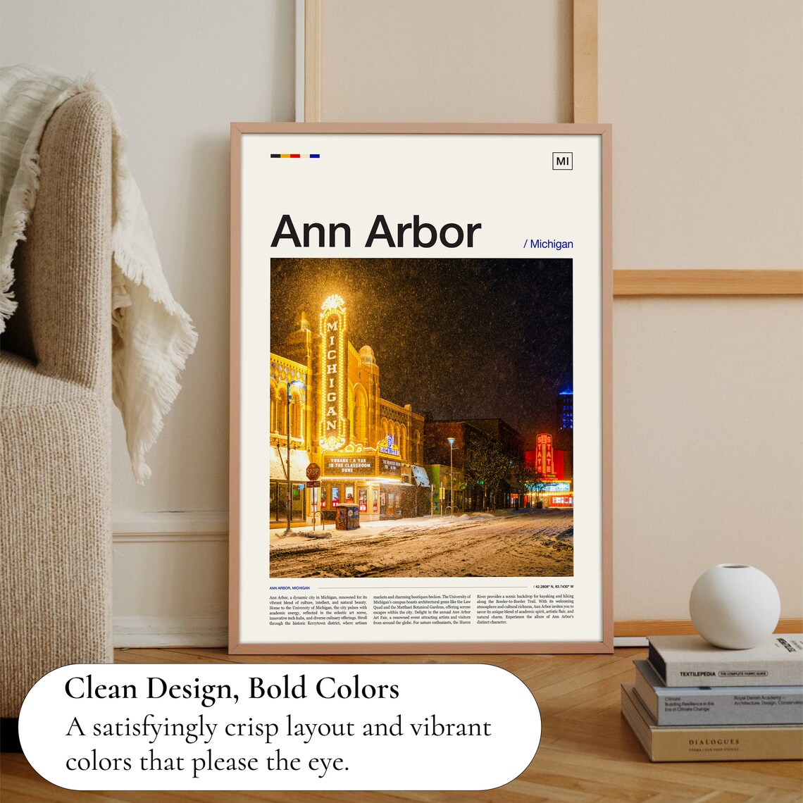 Ann Arbor Michigan Theatre Marquee Snowy Night Photo Travel Poster - Image 2