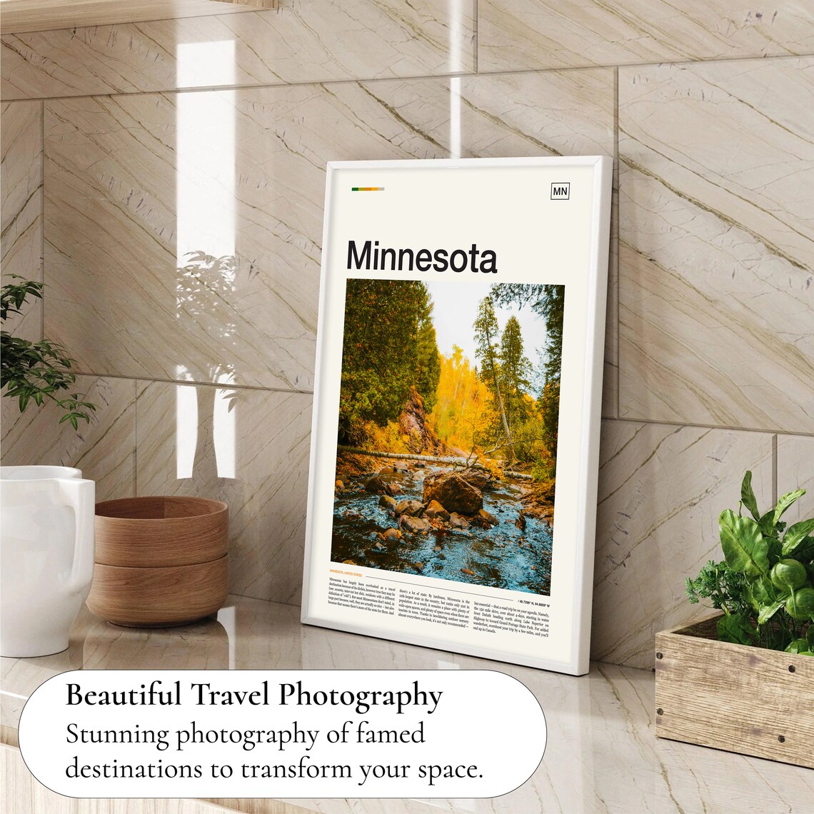 Minnesota United States Autumn Creek Forest Scene Travel Poster - Image 4