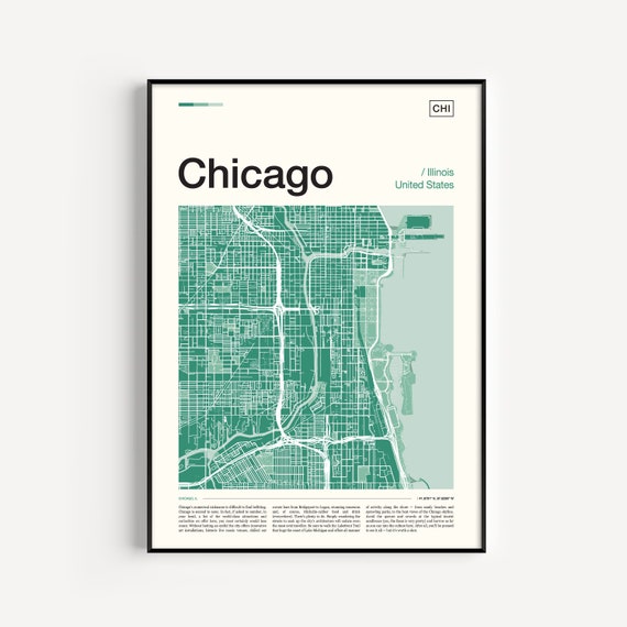 Chicago Map Print, Illinois City Travel Poster