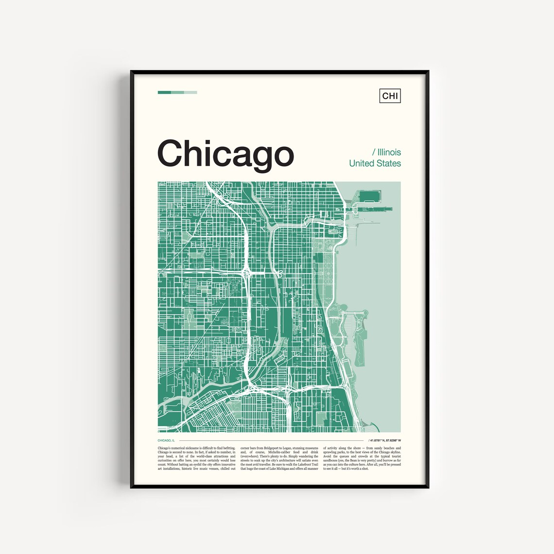 Chicago Map Print, Illinois City Travel Poster