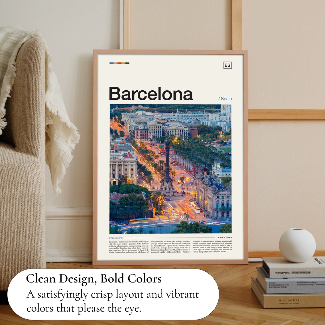 Barcelona Spain Aerial City Lights Urban Evening Skyline Photo Poster - Image 3