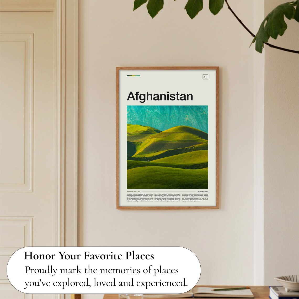 Afghanistan Rolling Green Hills Mountain Landscape Travel Poster - Image 5
