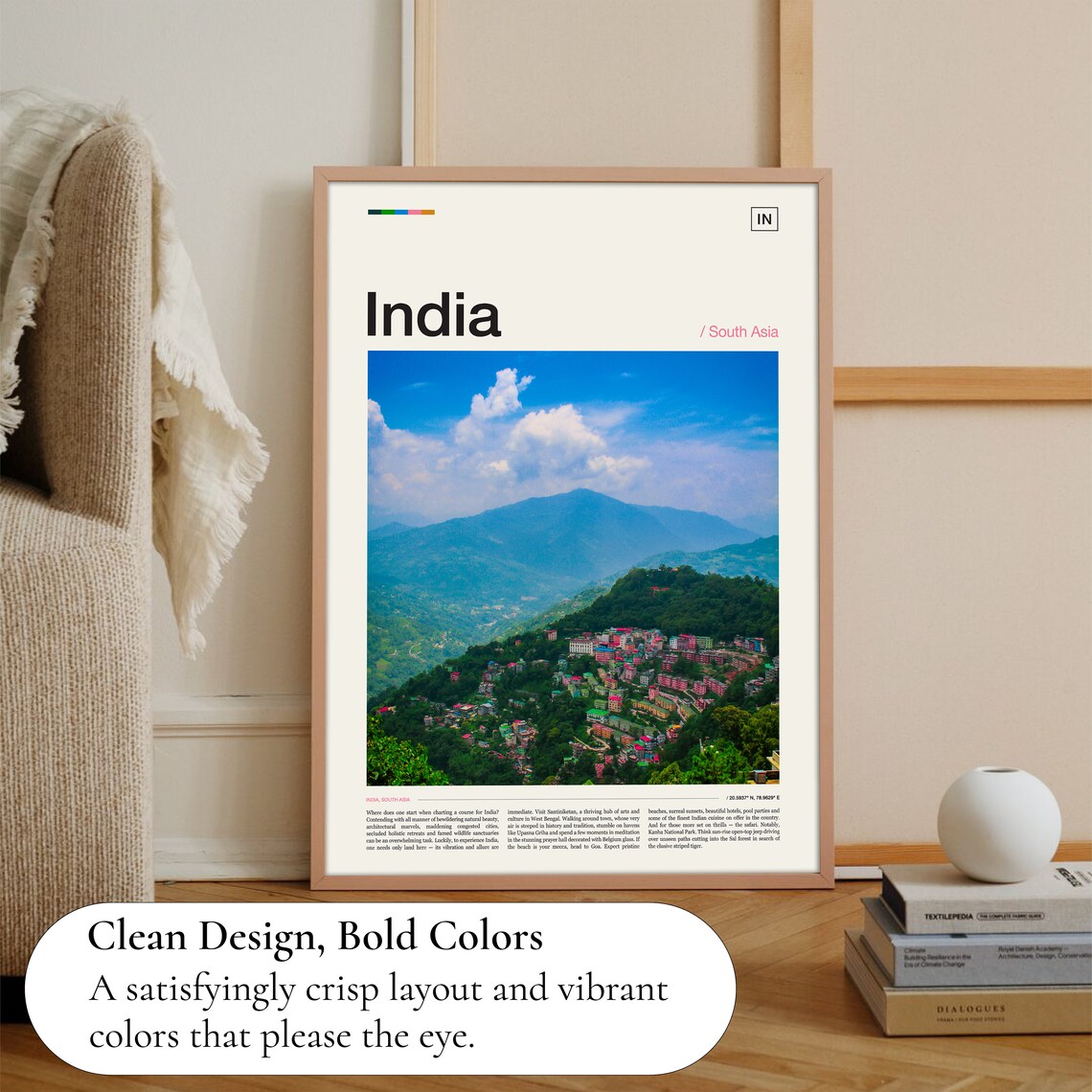India Colorful Hillside Mountain Town South Asia Travel Poster - Image 3