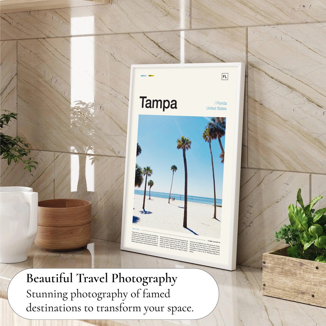 Tampa Florida White Sand Beach Tall Palm Trees Sunny Coast Poster - Image 4