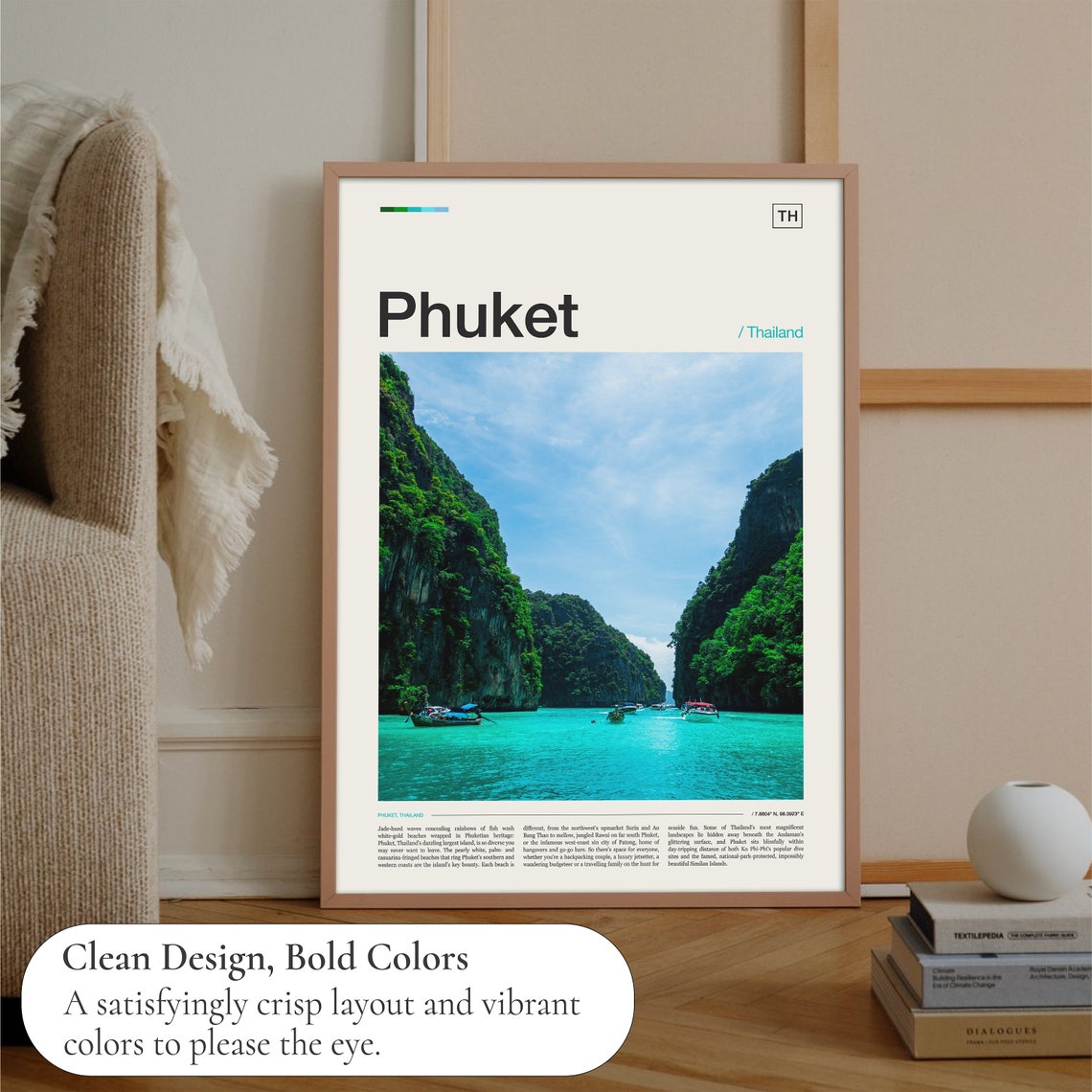 Phuket Thailand Limestone Cliffs Longtail Boats Turquoise Sea Poster - Image 3