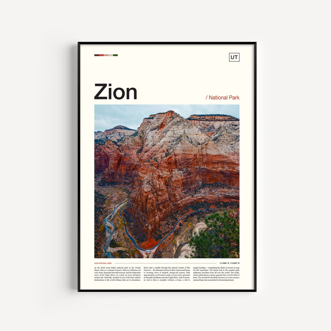 Zion National Park Travel Poster, Zion Art Print